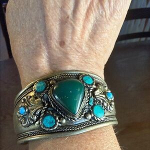 Turquoise Green Stone Silver-Accent Cuff Bracelet